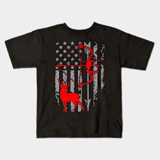 Deer Hunting American Flag Bow Hunting Patriotic Hunters Kids T-Shirt